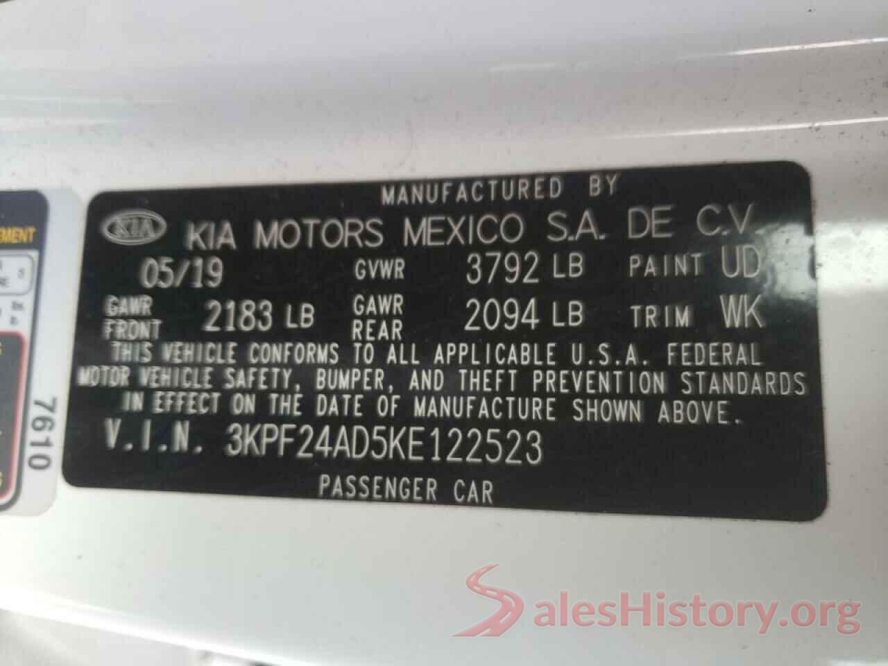 3KPF24AD5KE122523 2019 KIA FORTE