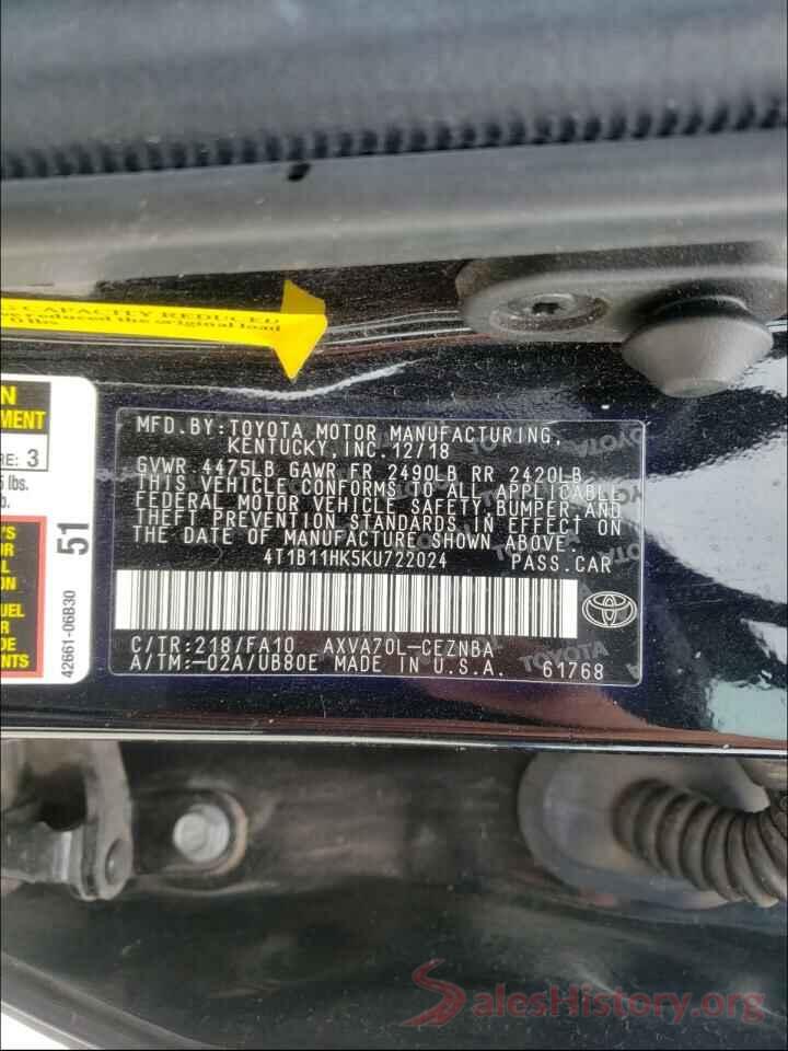 4T1B11HK5KU722024 2019 TOYOTA CAMRY