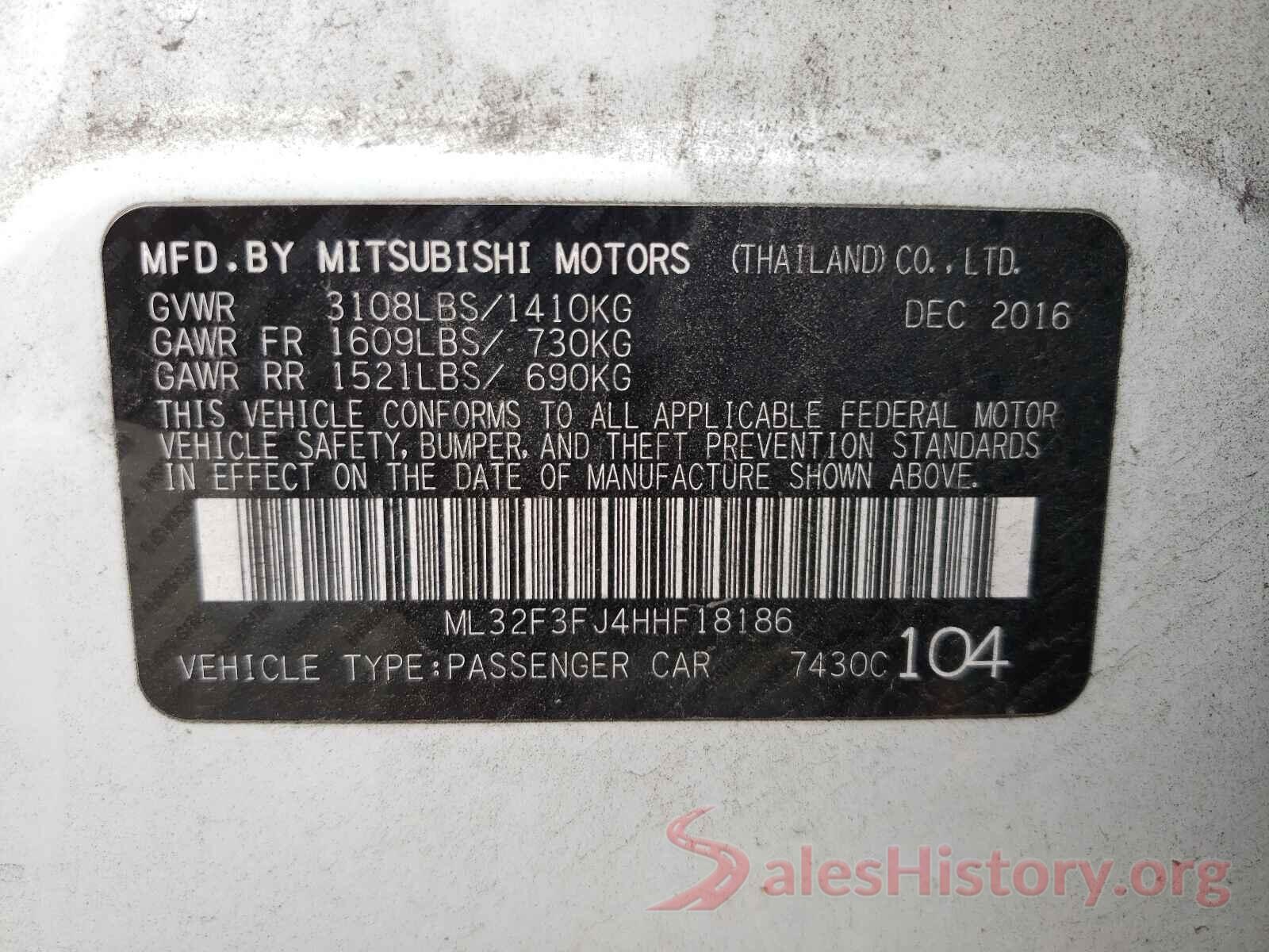 ML32F3FJ4HHF18186 2017 MITSUBISHI MIRAGE