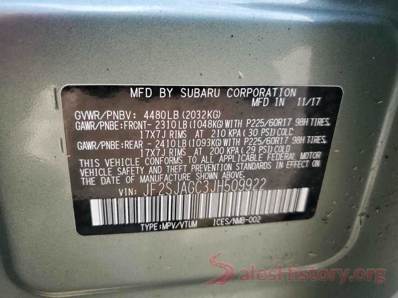 JF2SJAGC3JH509922 2018 SUBARU FORESTER