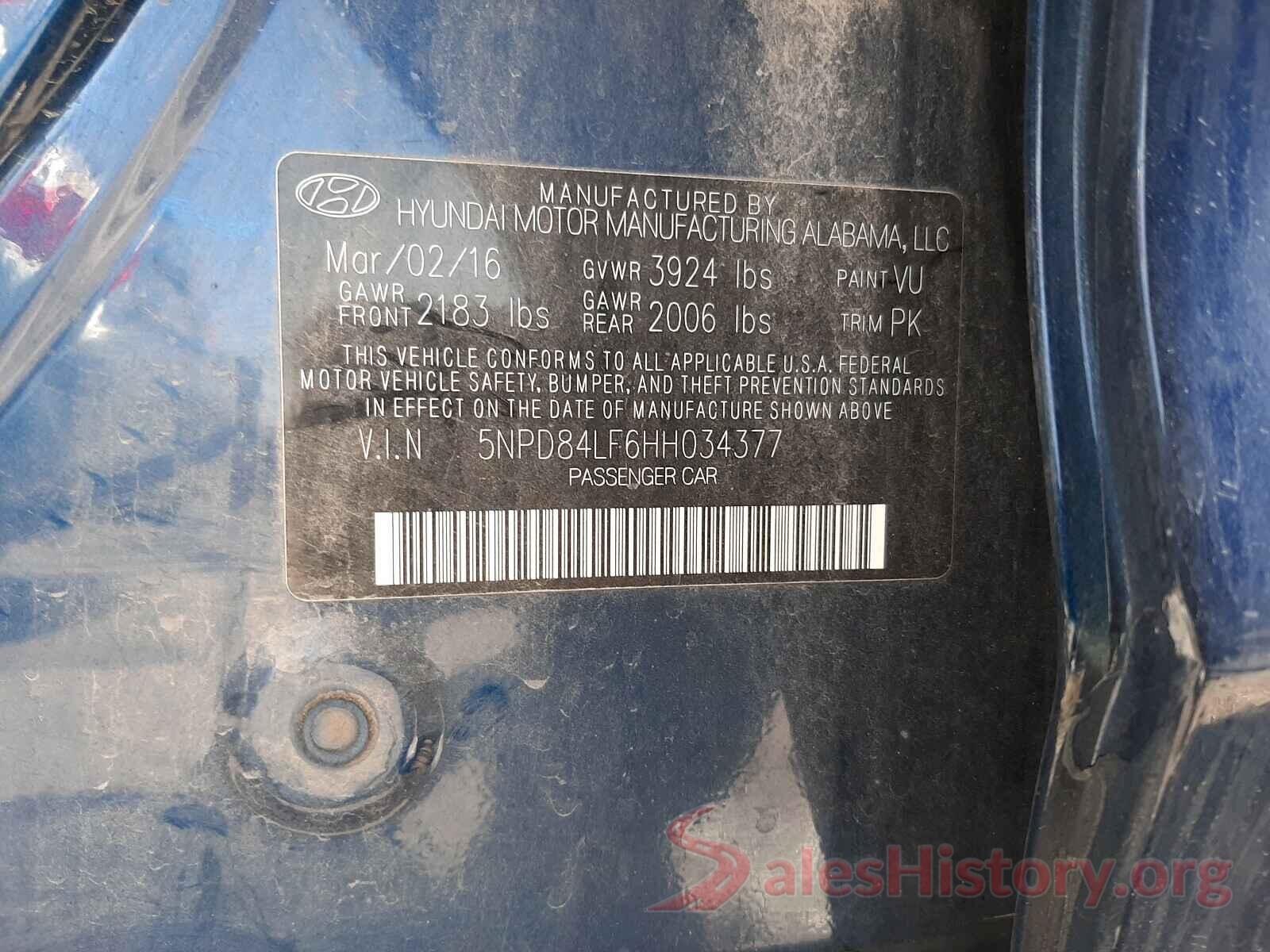 5NPD84LF6HH034377 2017 HYUNDAI ELANTRA