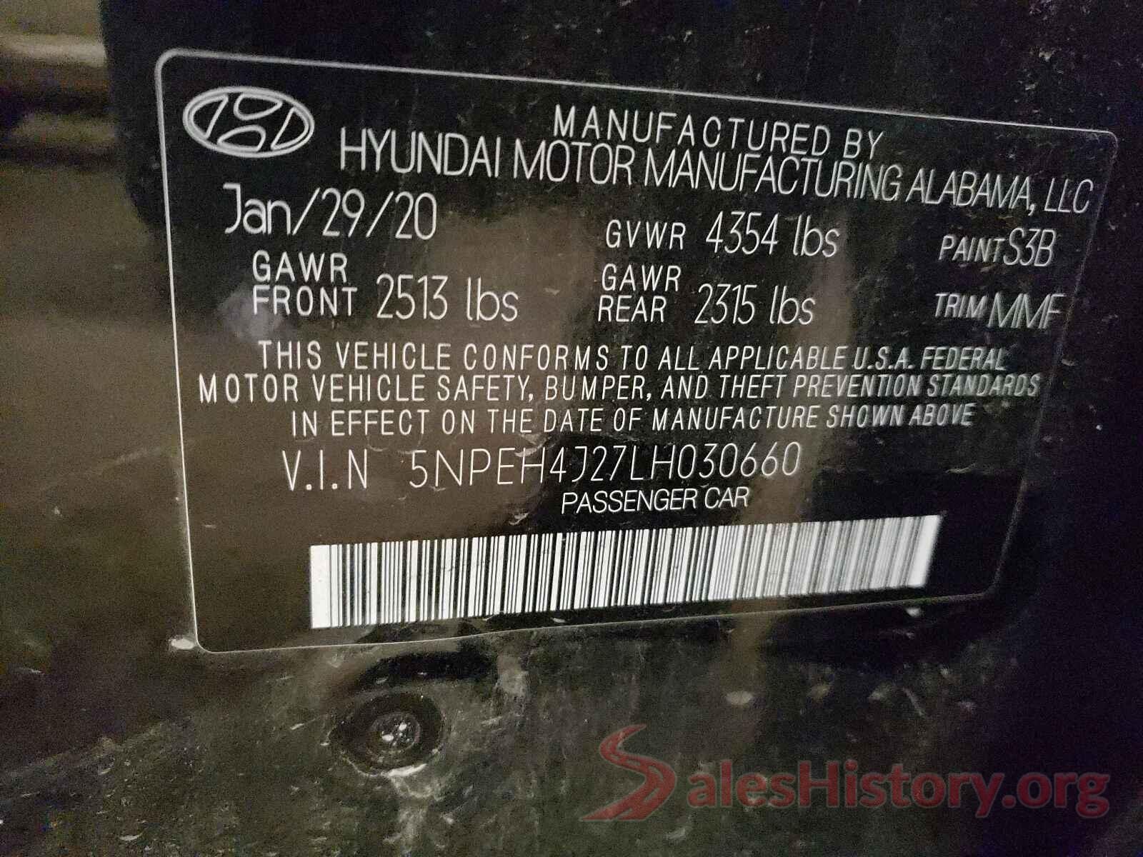 5NPEH4J27LH030660 2020 HYUNDAI SONATA