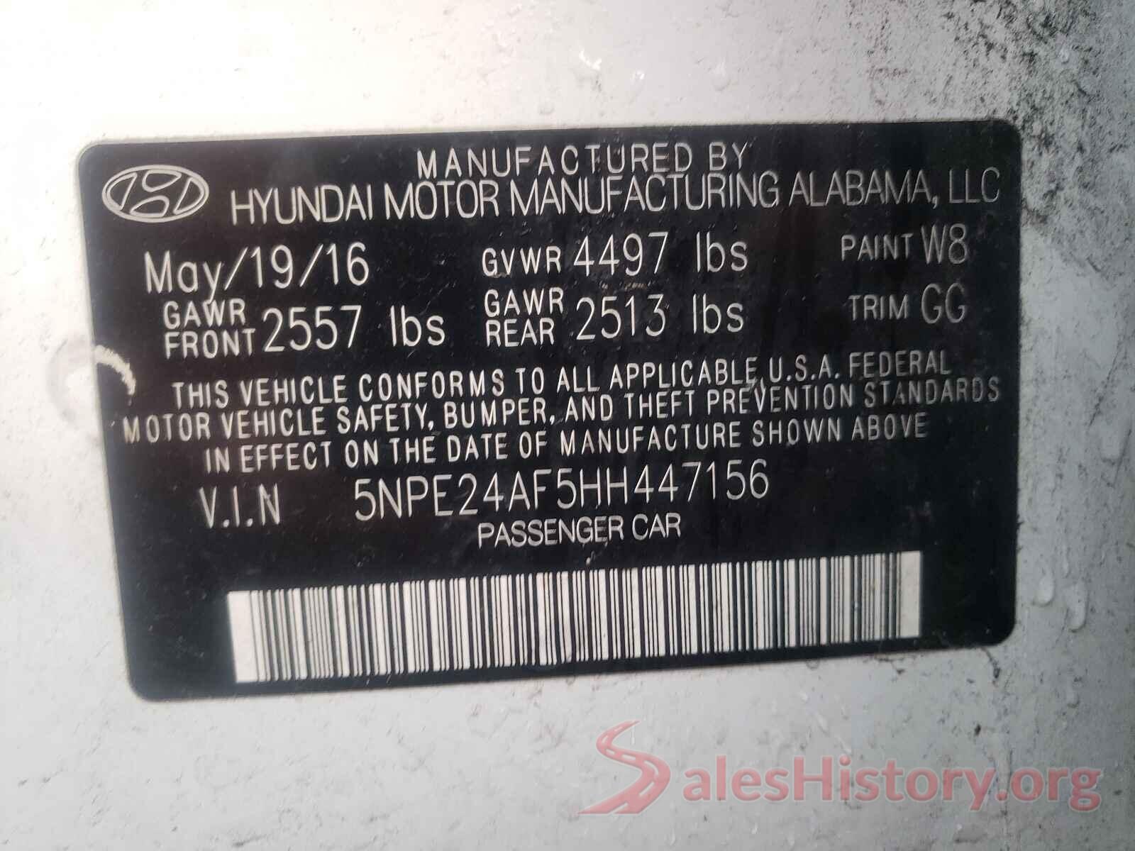 5NPE24AF5HH447156 2017 HYUNDAI SONATA