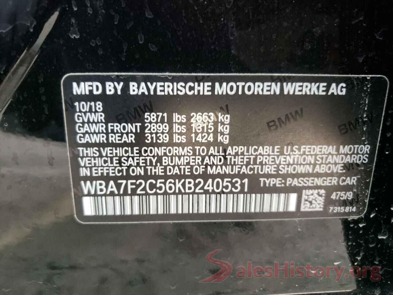 WBA7F2C56KB240531 2019 BMW 7 SERIES