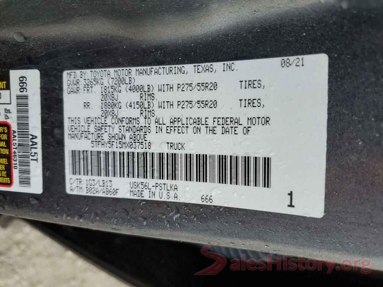 5TFHY5F15MX037518 2021 TOYOTA TUNDRA