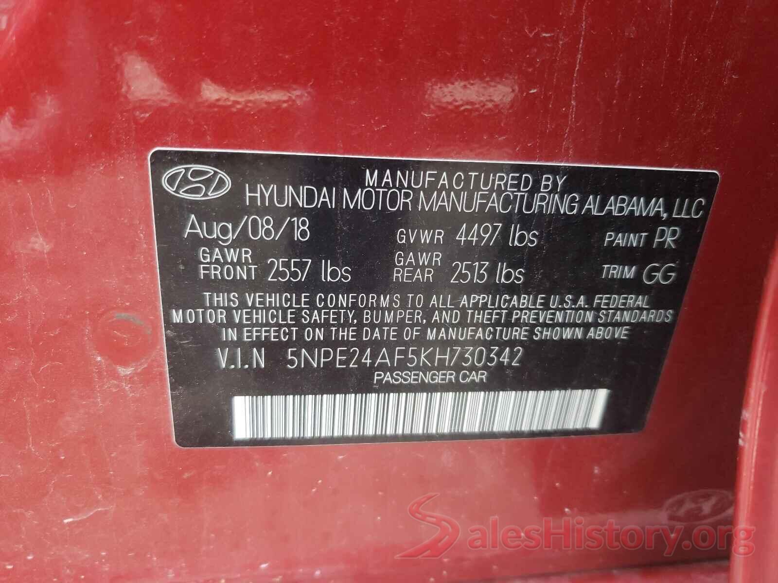 5NPE24AF5KH730342 2019 HYUNDAI SONATA