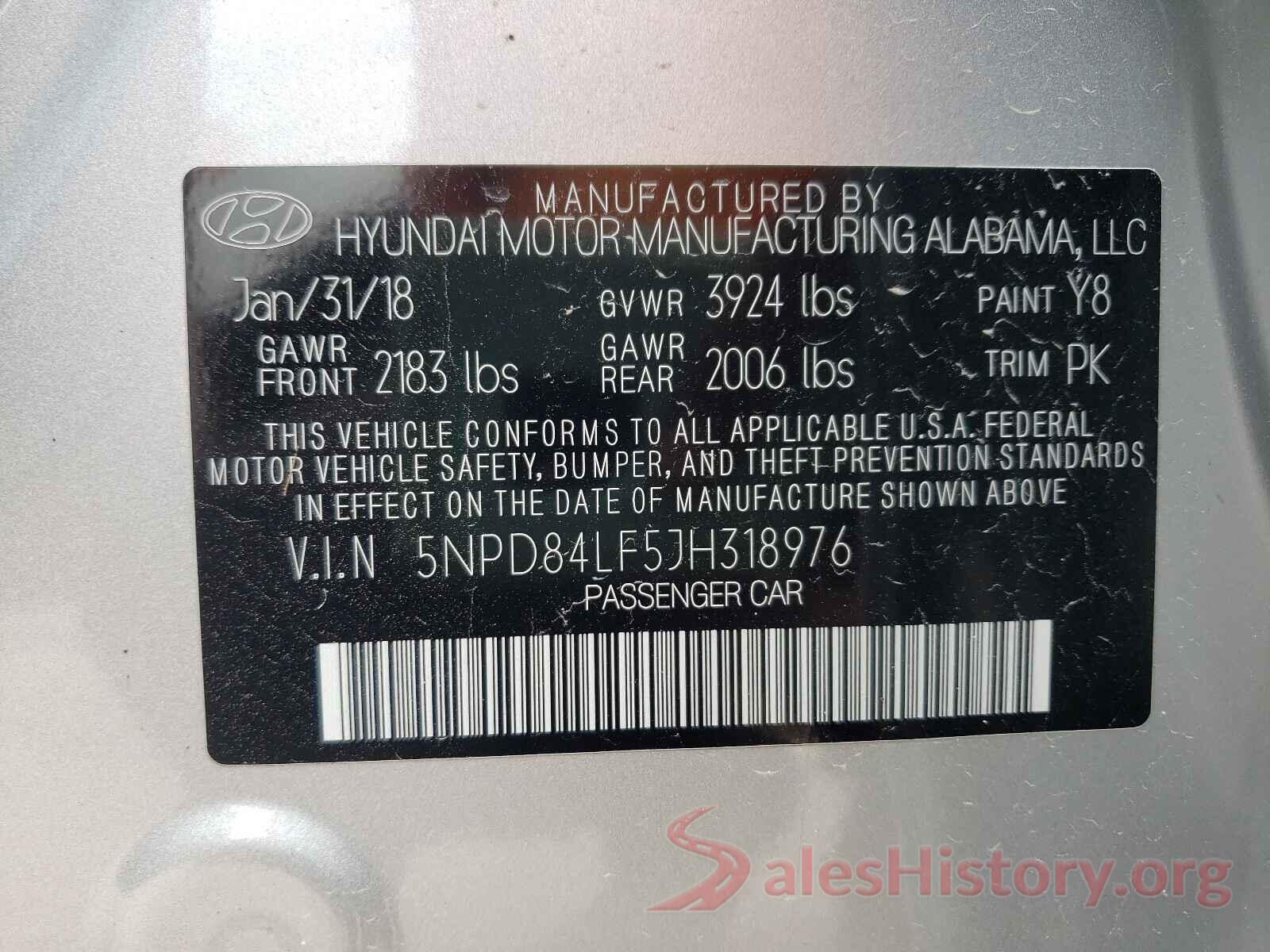 5NPD84LF5JH318976 2018 HYUNDAI ELANTRA