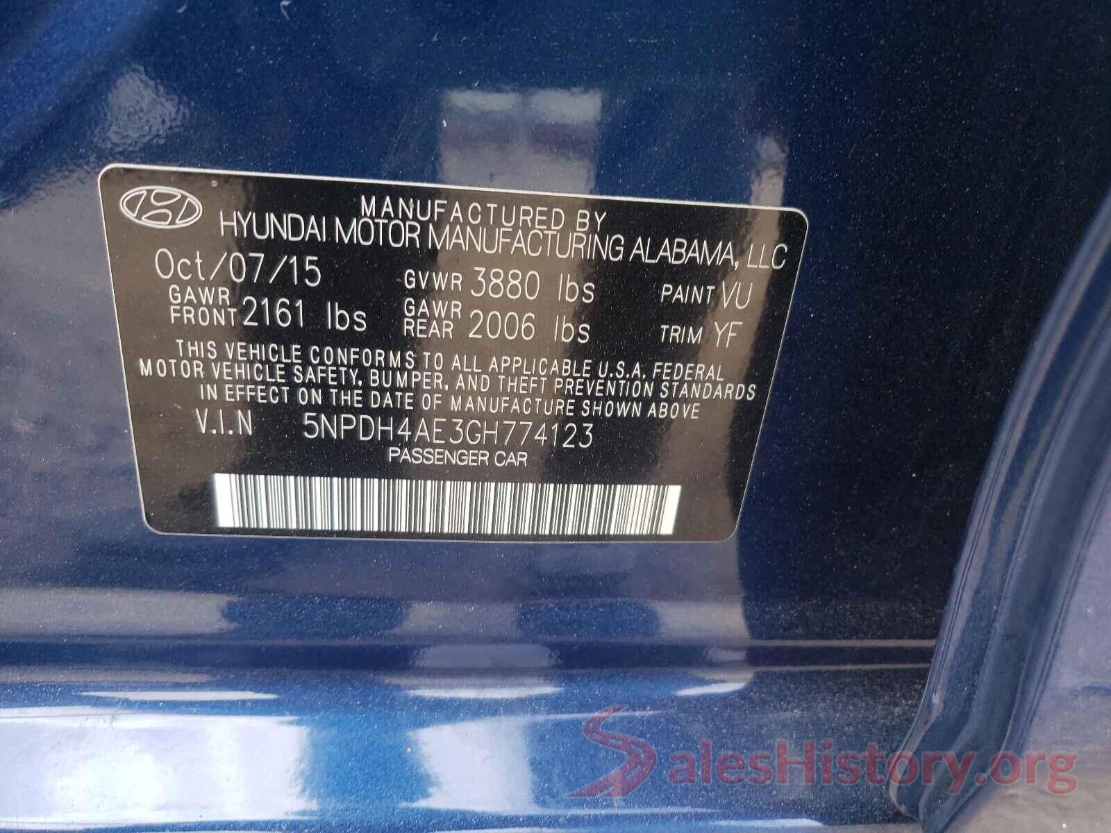 5NPDH4AE3GH774123 2016 HYUNDAI ELANTRA