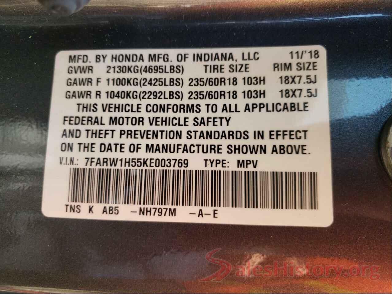 7FARW1H55KE003769 2019 HONDA CRV