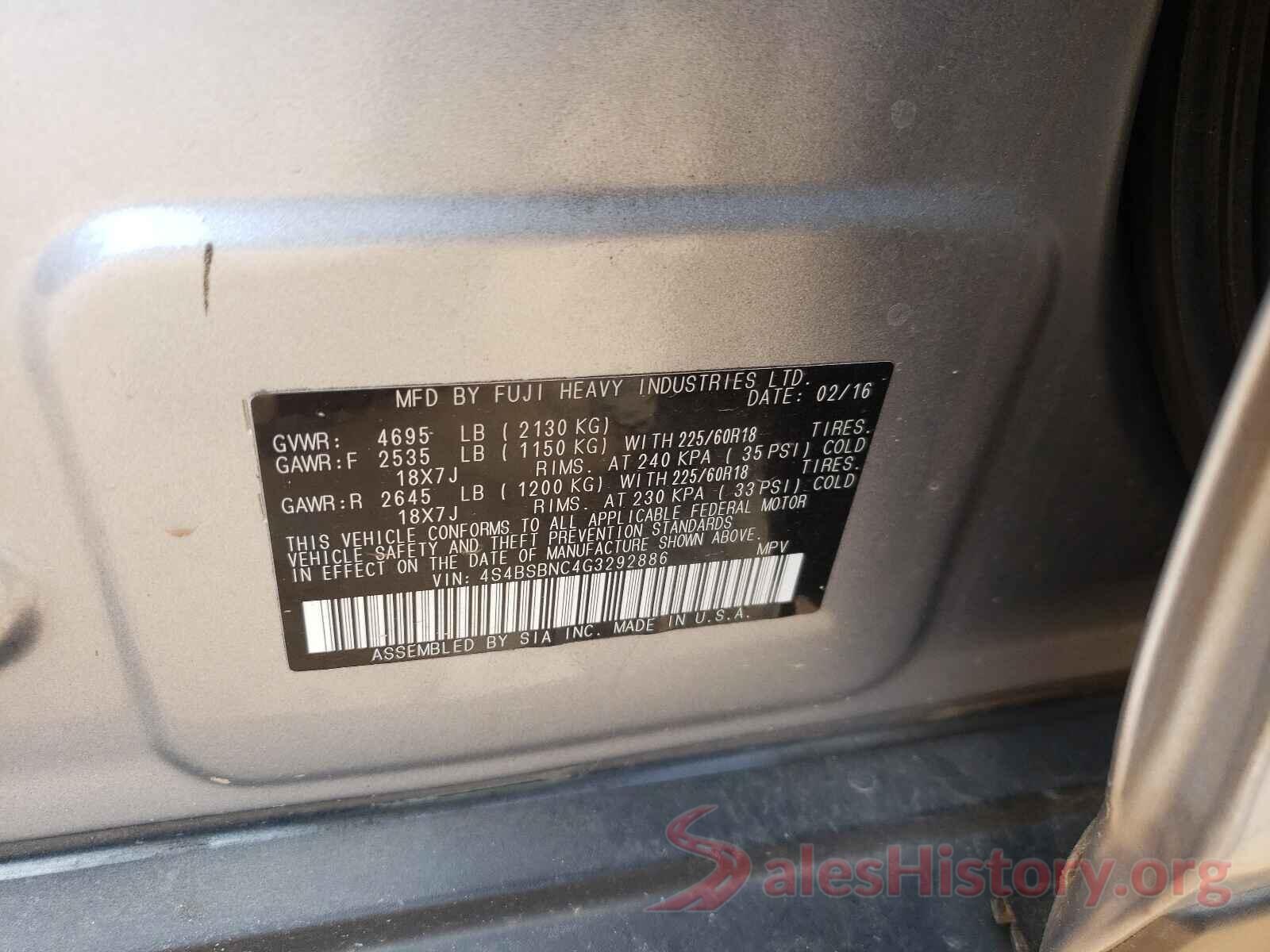 4S4BSBNC4G3292886 2016 SUBARU OUTBACK