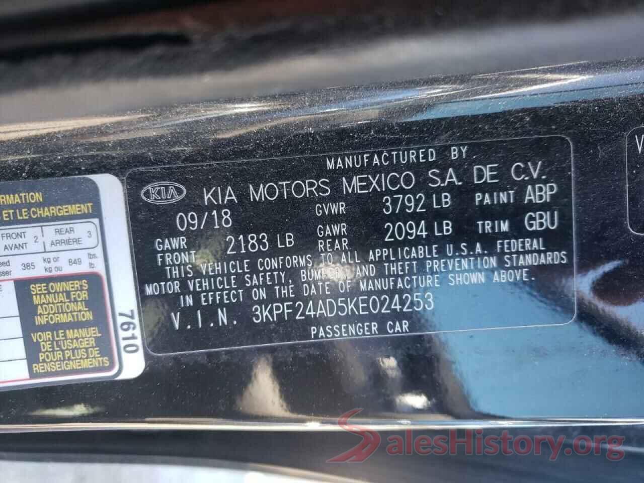 3KPF24AD5KE024253 2019 KIA FORTE