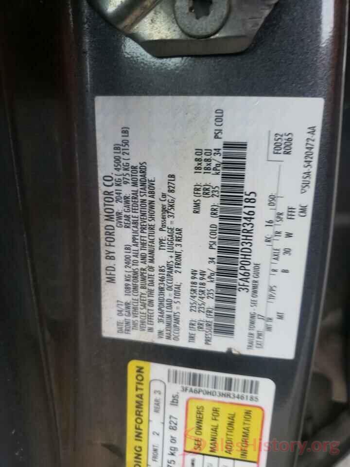 3FA6P0HD3HR346185 2017 FORD FUSION