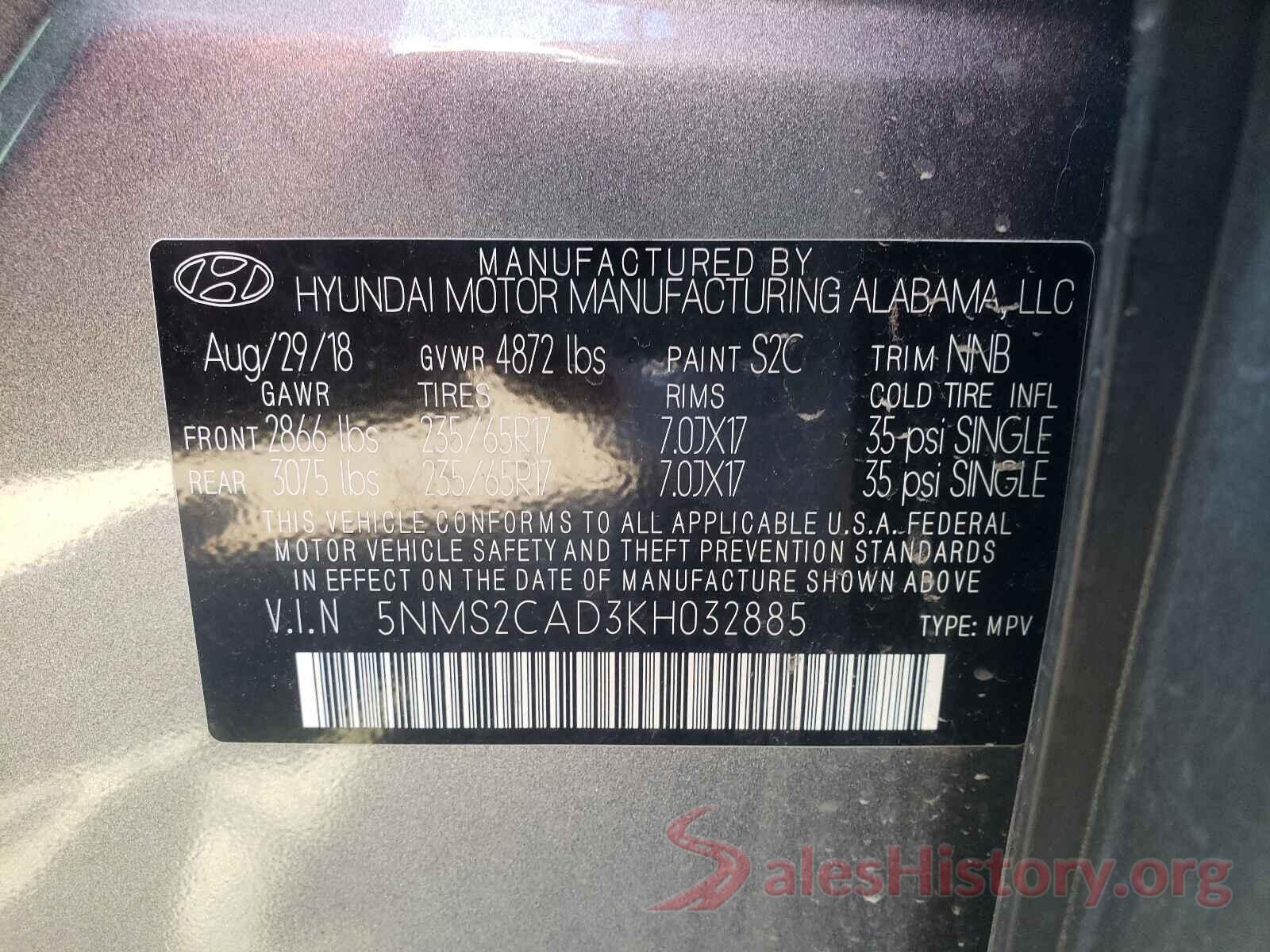 5NMS2CAD3KH032885 2019 HYUNDAI SANTA FE