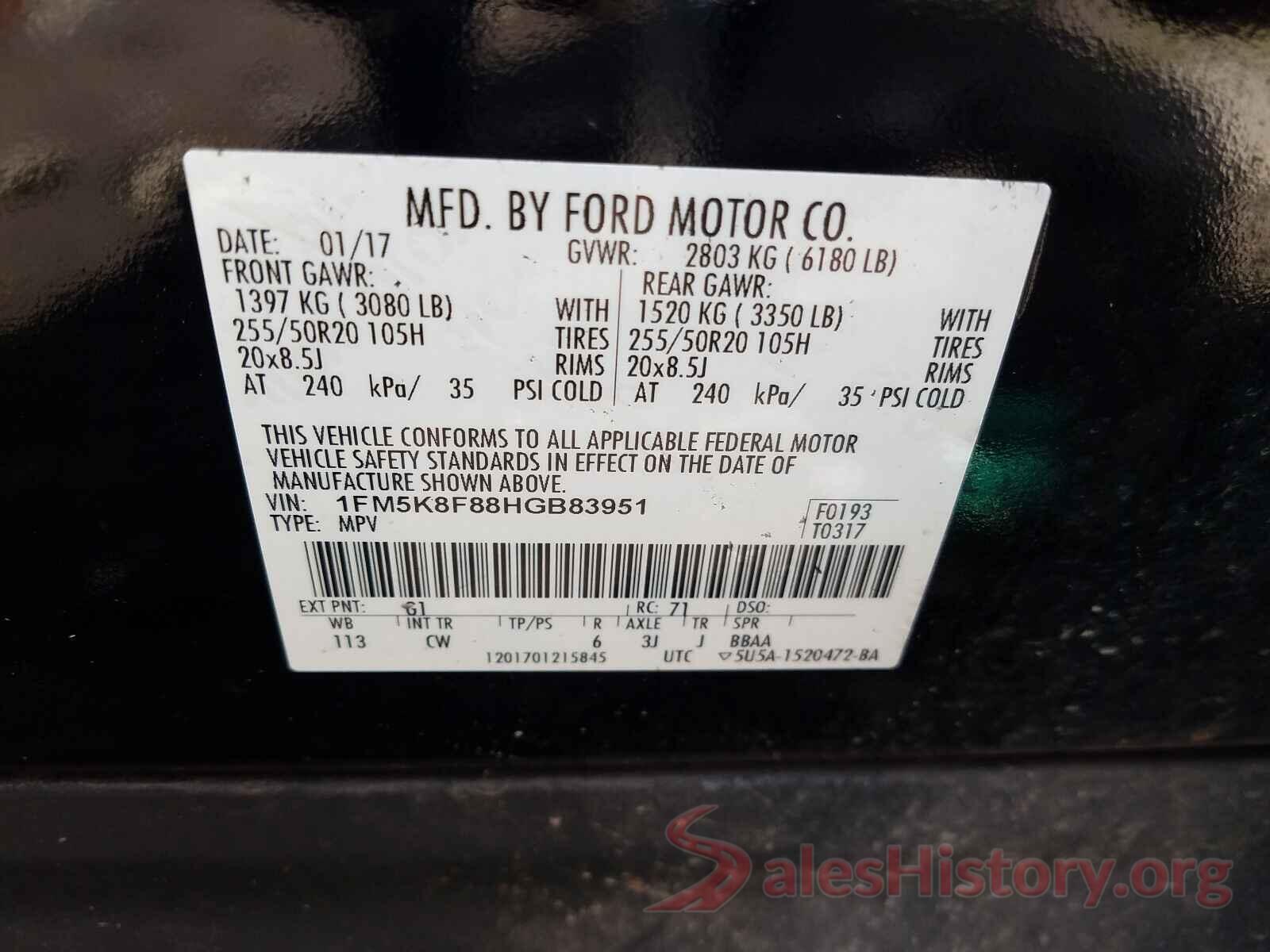 1FM5K8F88HGB83951 2017 FORD EXPLORER