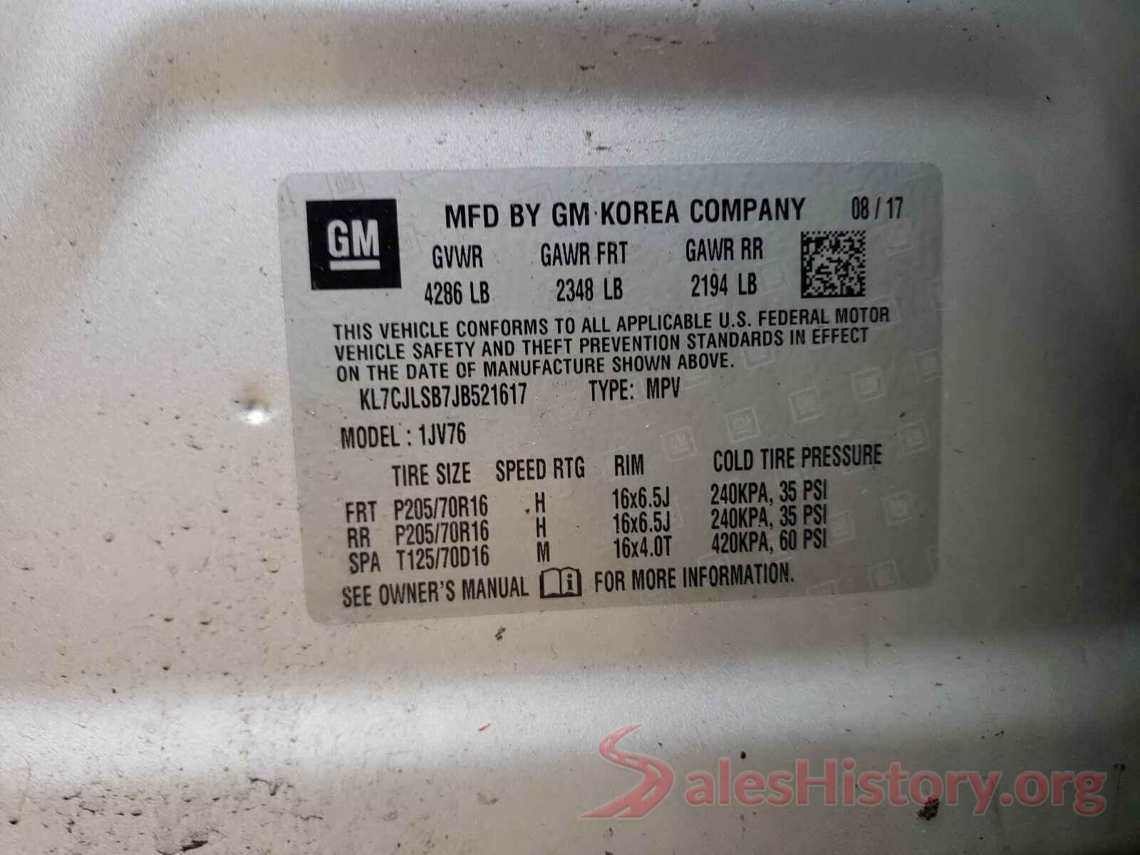 KL7CJLSB7JB521617 2018 CHEVROLET TRAX