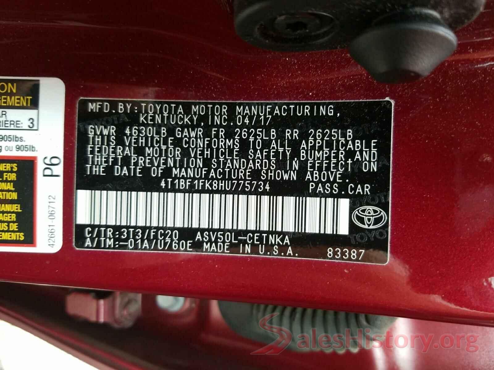 4T1BF1FK8HU775734 2017 TOYOTA CAMRY