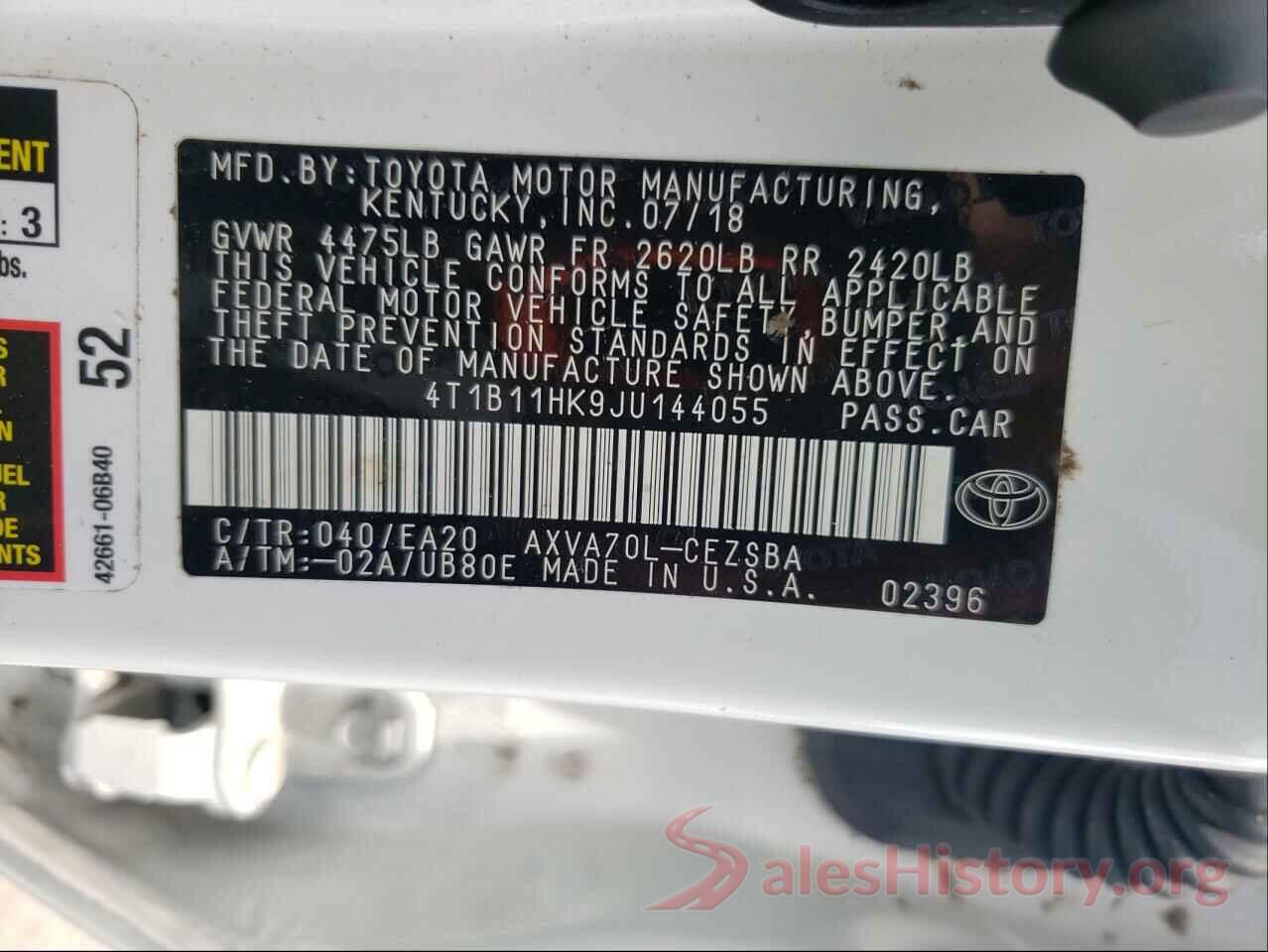 4T1B11HK9JU144055 2018 TOYOTA CAMRY