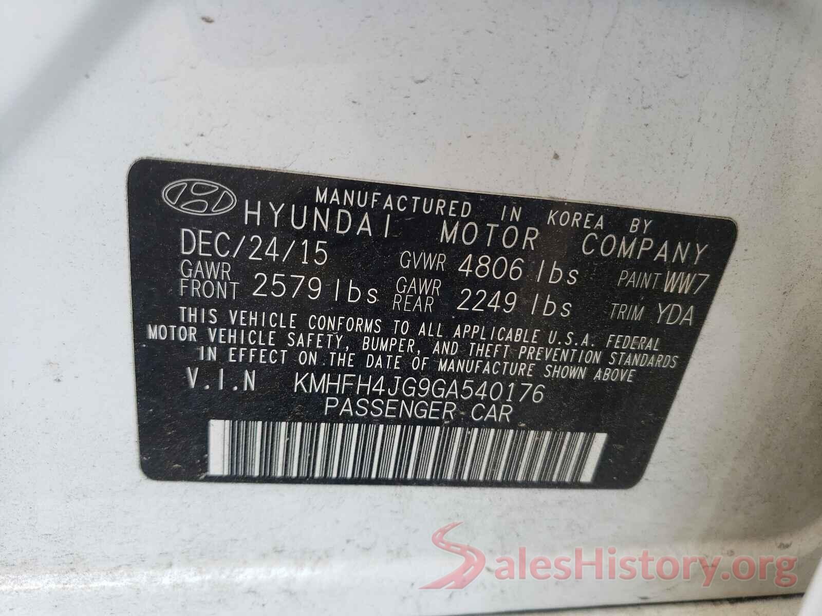 KMHFH4JG9GA540176 2016 HYUNDAI AZERA