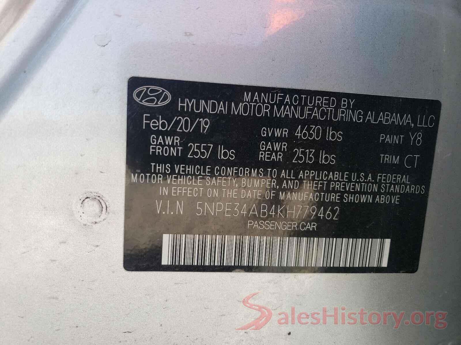 5NPE34AB4KH779462 2019 HYUNDAI SONATA