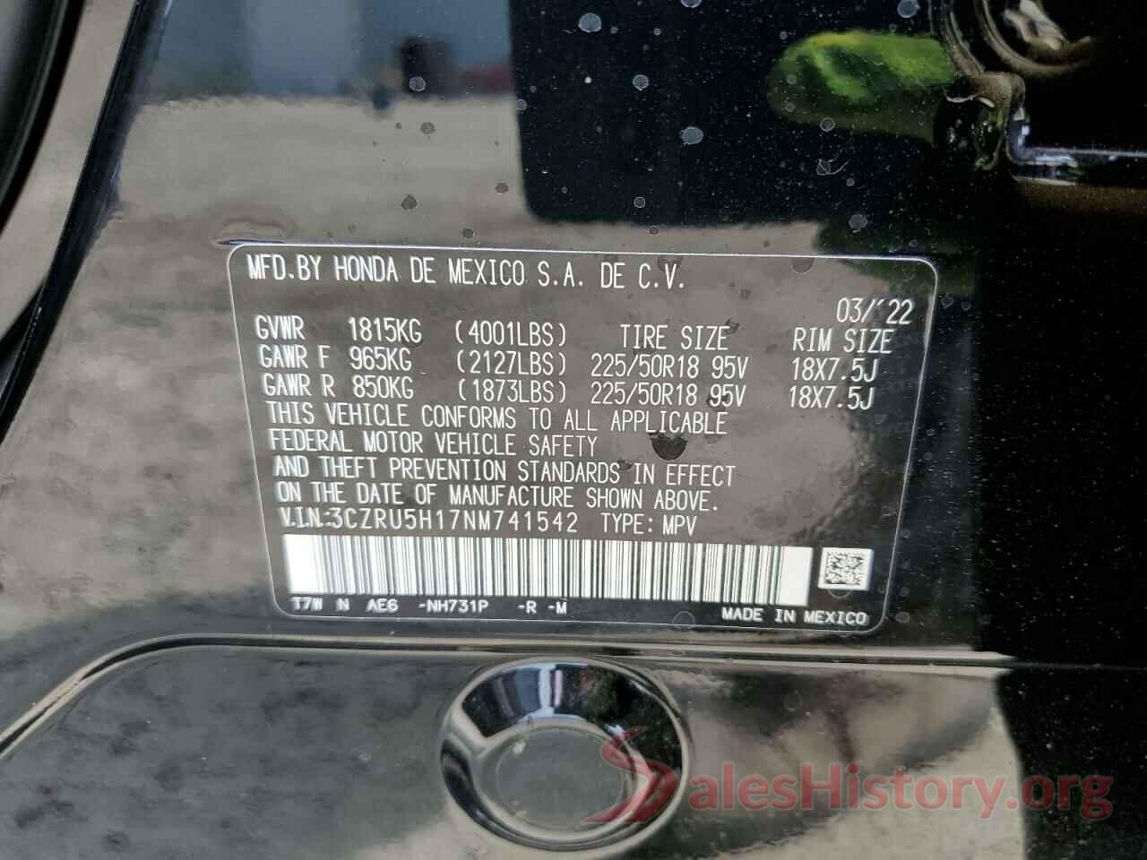 3CZRU5H17NM741542 2022 HONDA HR-V