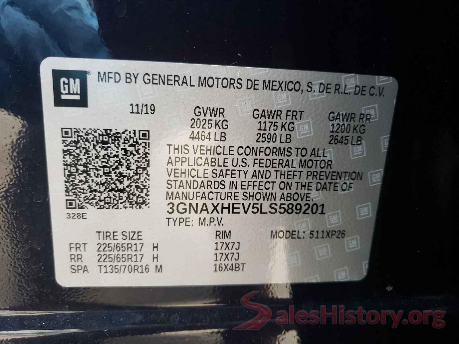 3GNAXHEV5LS589201 2020 CHEVROLET EQUINOX