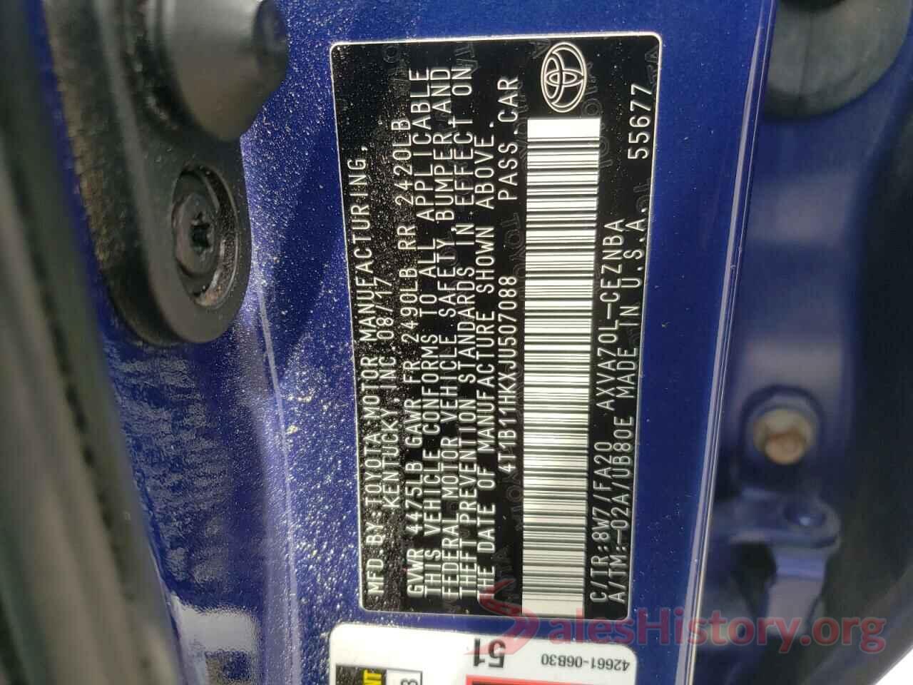 4T1B11HKXJU507088 2018 TOYOTA CAMRY