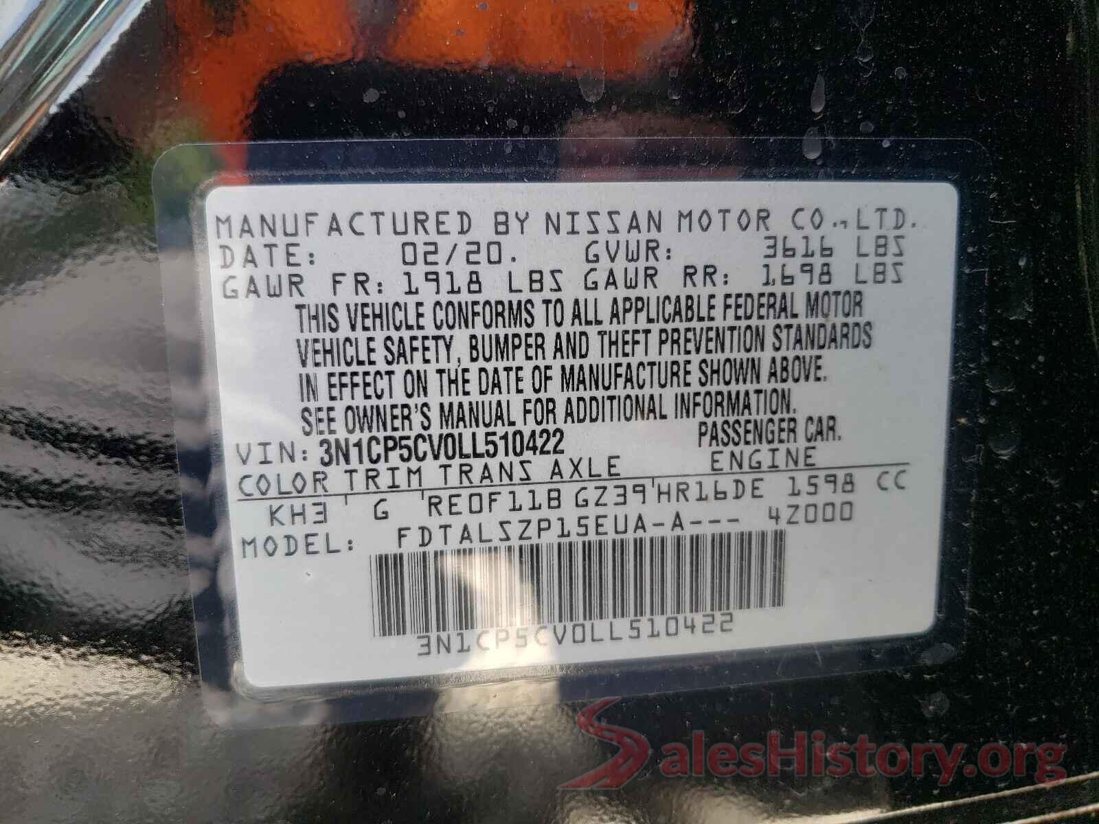 3N1CP5CV0LL510422 2020 NISSAN KICKS