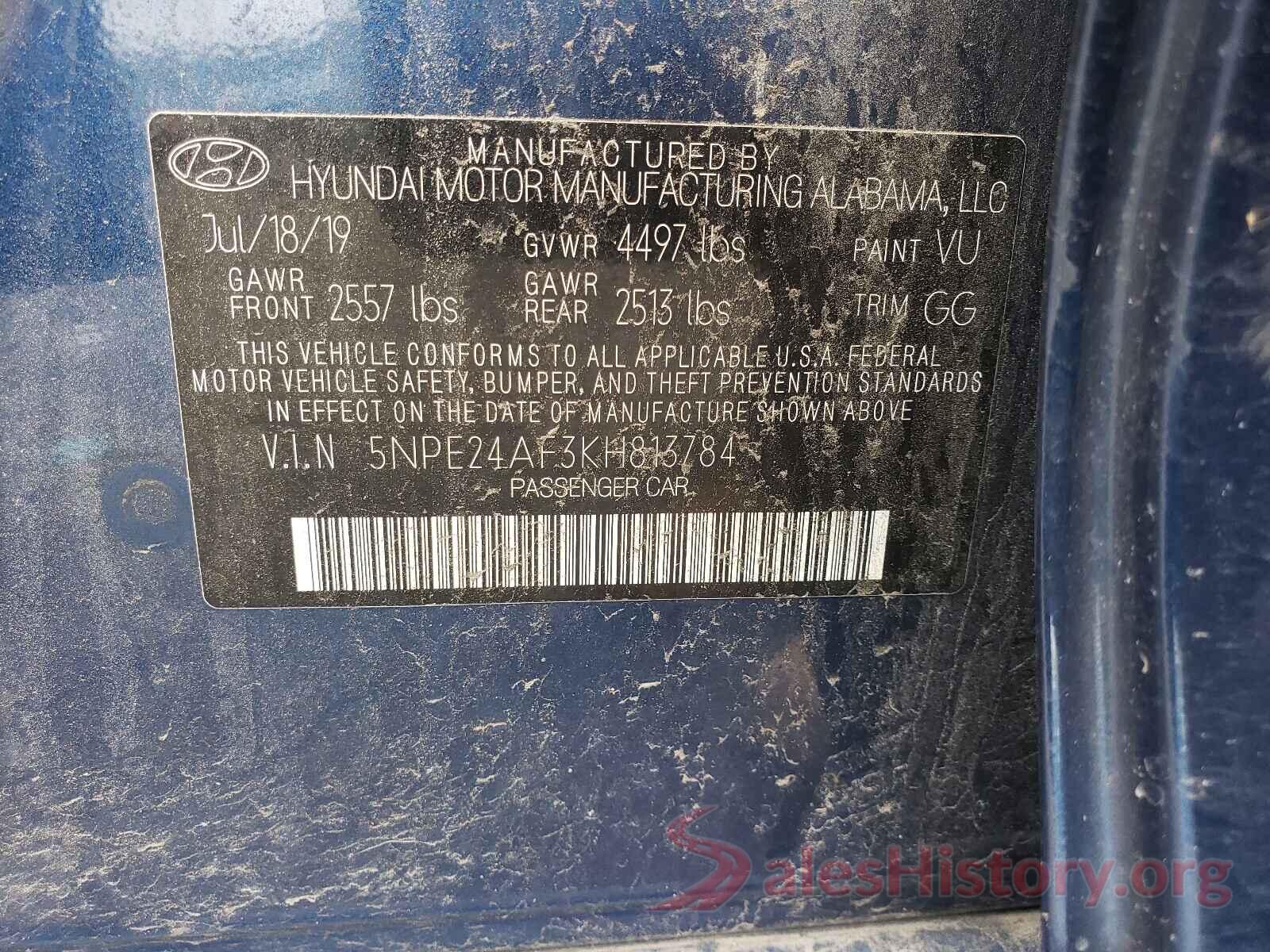 5NPE24AF3KH813784 2019 HYUNDAI SONATA