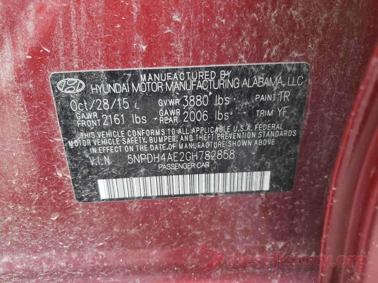 5NPDH4AE2GH782858 2016 HYUNDAI ELANTRA