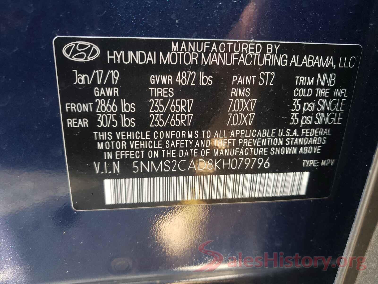 5NMS2CAD8KH079796 2019 HYUNDAI SANTA FE