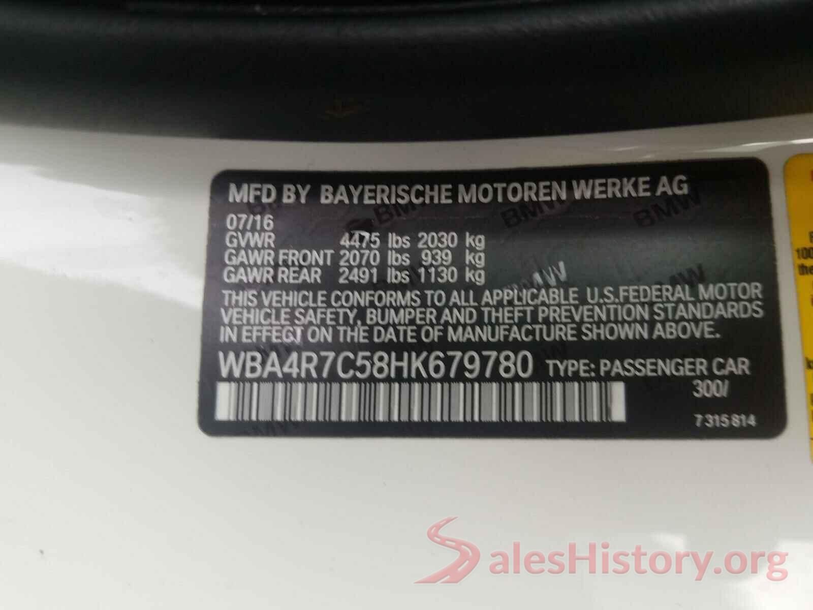 WBA4R7C58HK679780 2017 BMW 4 SERIES