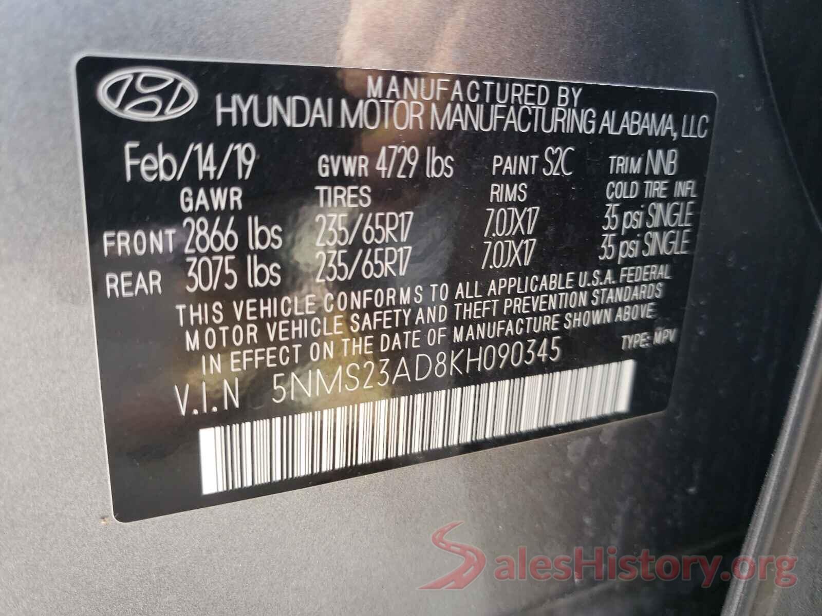 5NMS23AD8KH090345 2019 HYUNDAI SANTA FE