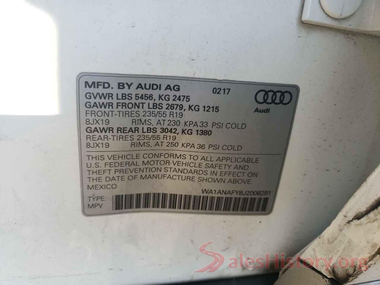 WA1ANAFY8J2008291 2018 AUDI Q5