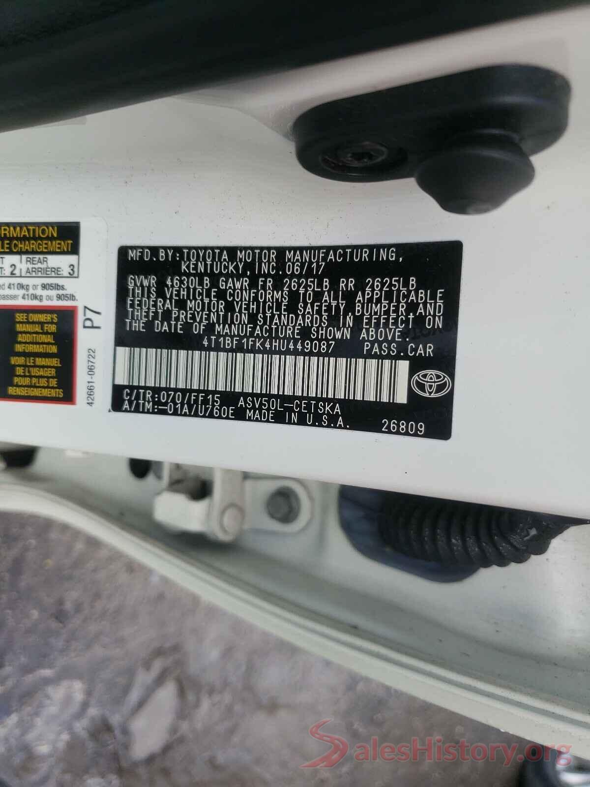 4T1BF1FK4HU449087 2017 TOYOTA CAMRY