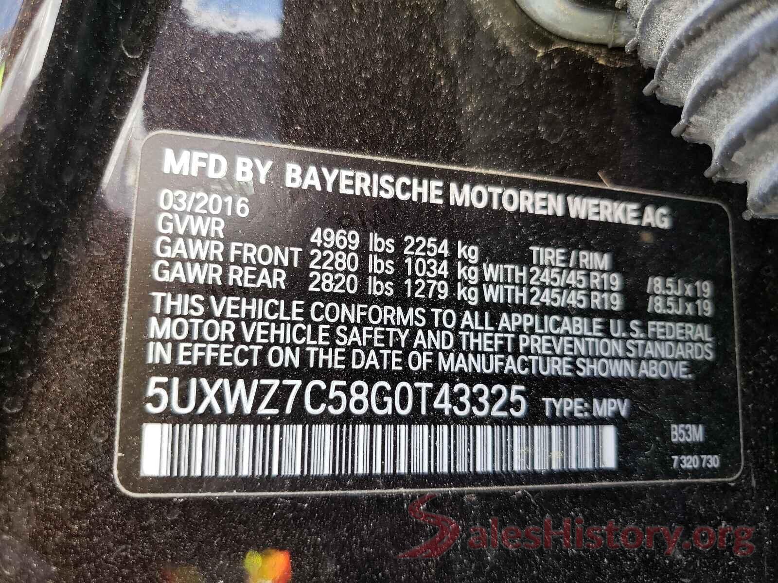 5UXWZ7C58G0T43325 2016 BMW X3