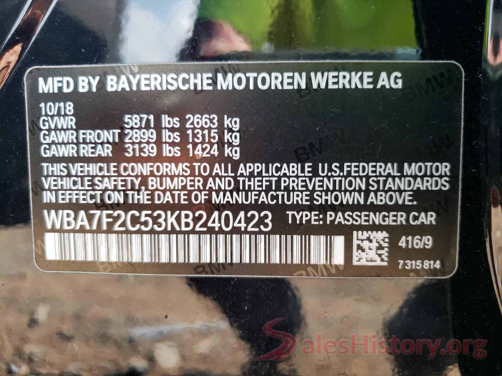 WBA7F2C53KB240423 2019 BMW 7 SERIES