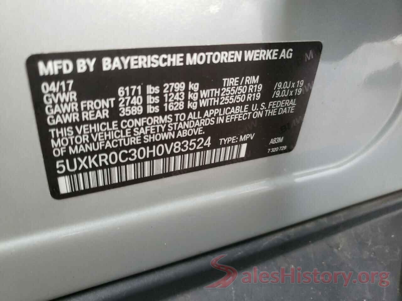 5UXKR0C30H0V83524 2017 BMW X5