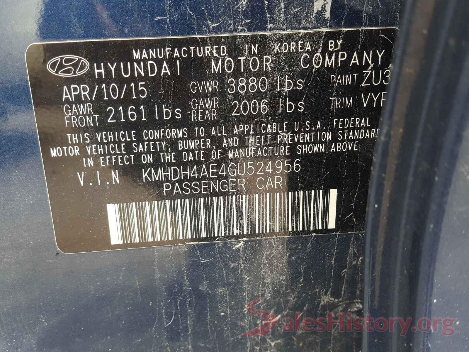 KMHDH4AE4GU524956 2016 HYUNDAI ELANTRA