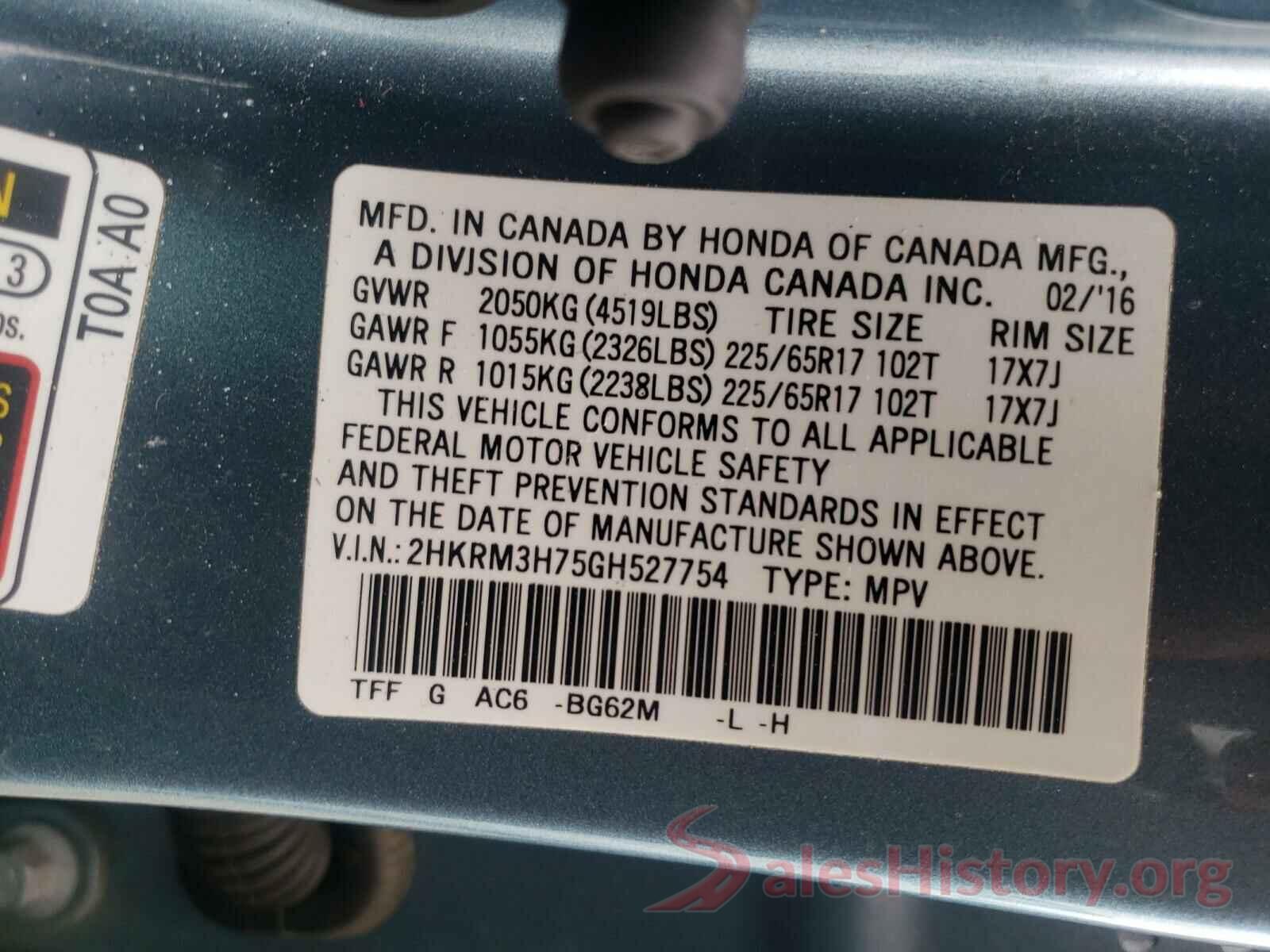 2HKRM3H75GH527754 2016 HONDA CRV