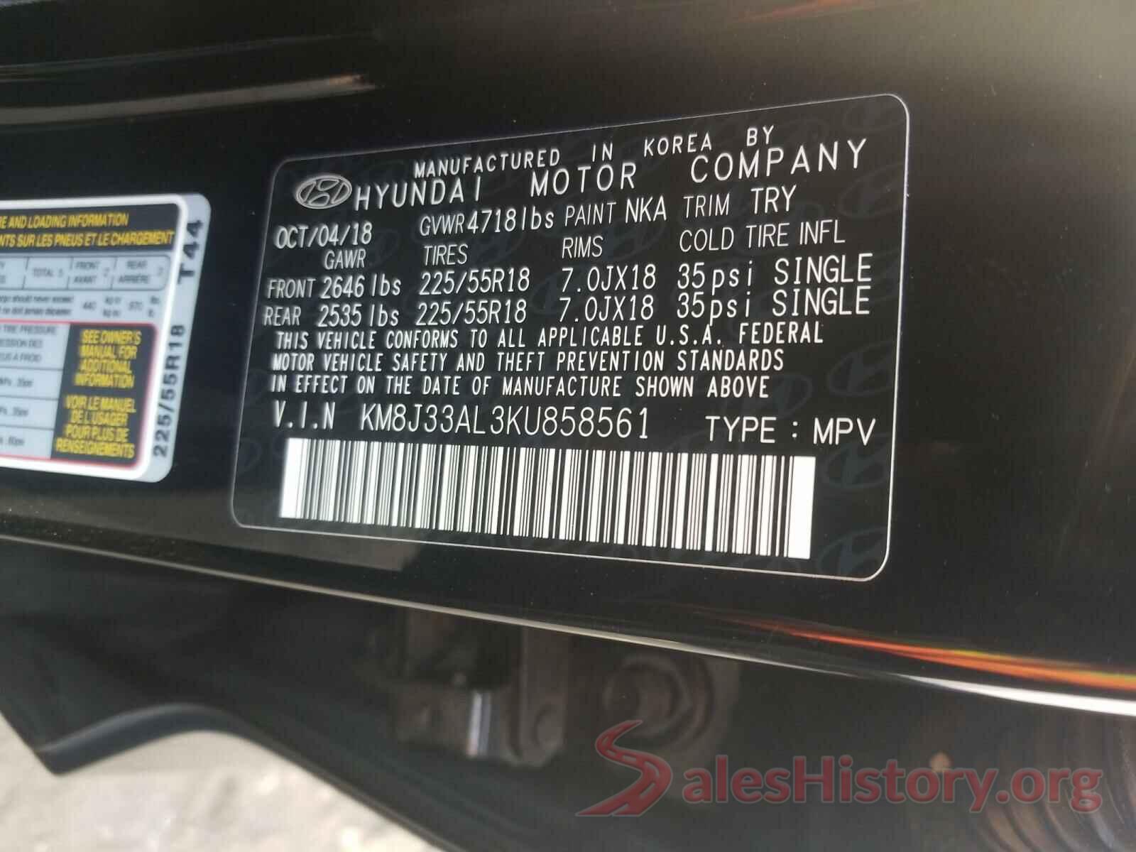 KM8J33AL3KU858561 2019 HYUNDAI TUCSON