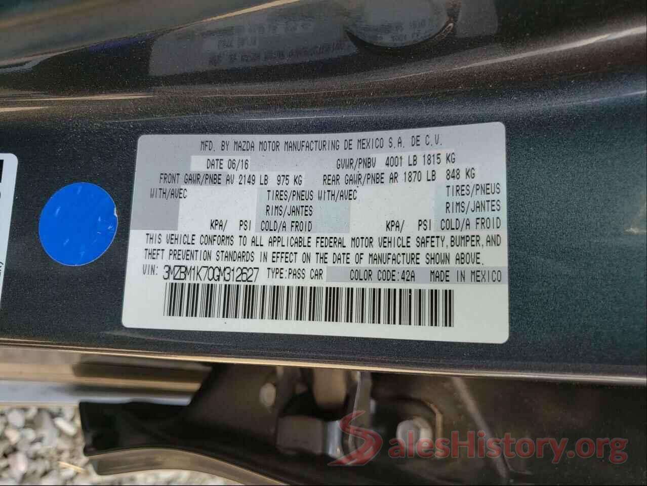 3MZBM1K70GM312627 2016 MAZDA 3