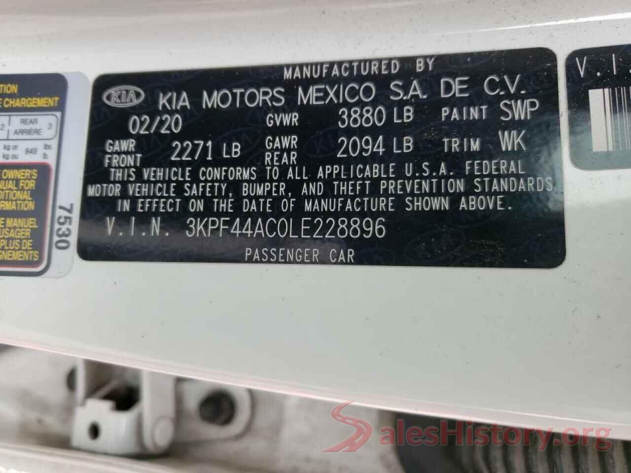 3KPF44AC0LE228896 2020 KIA FORTE