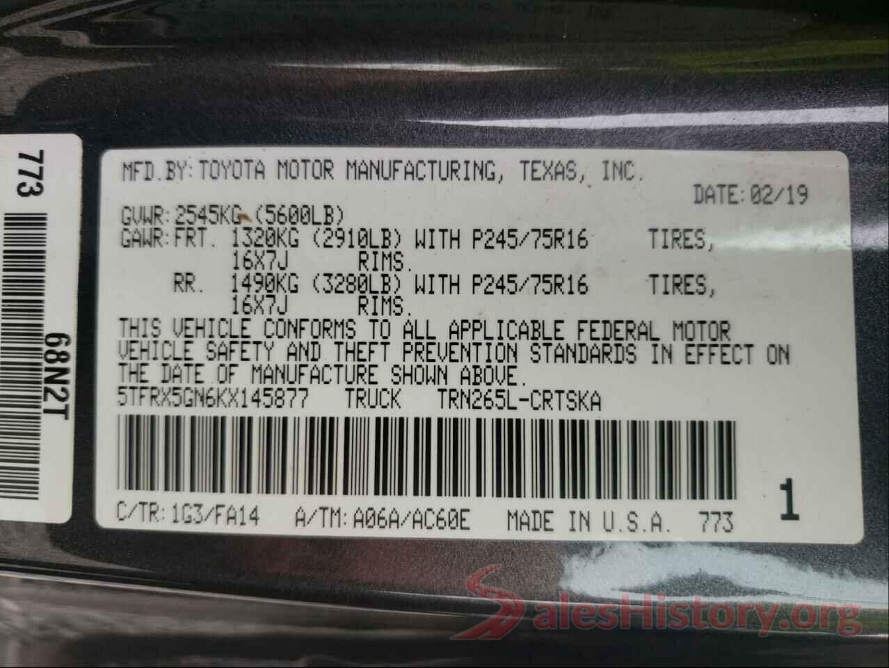 5TFRX5GN6KX145877 2019 TOYOTA TACOMA