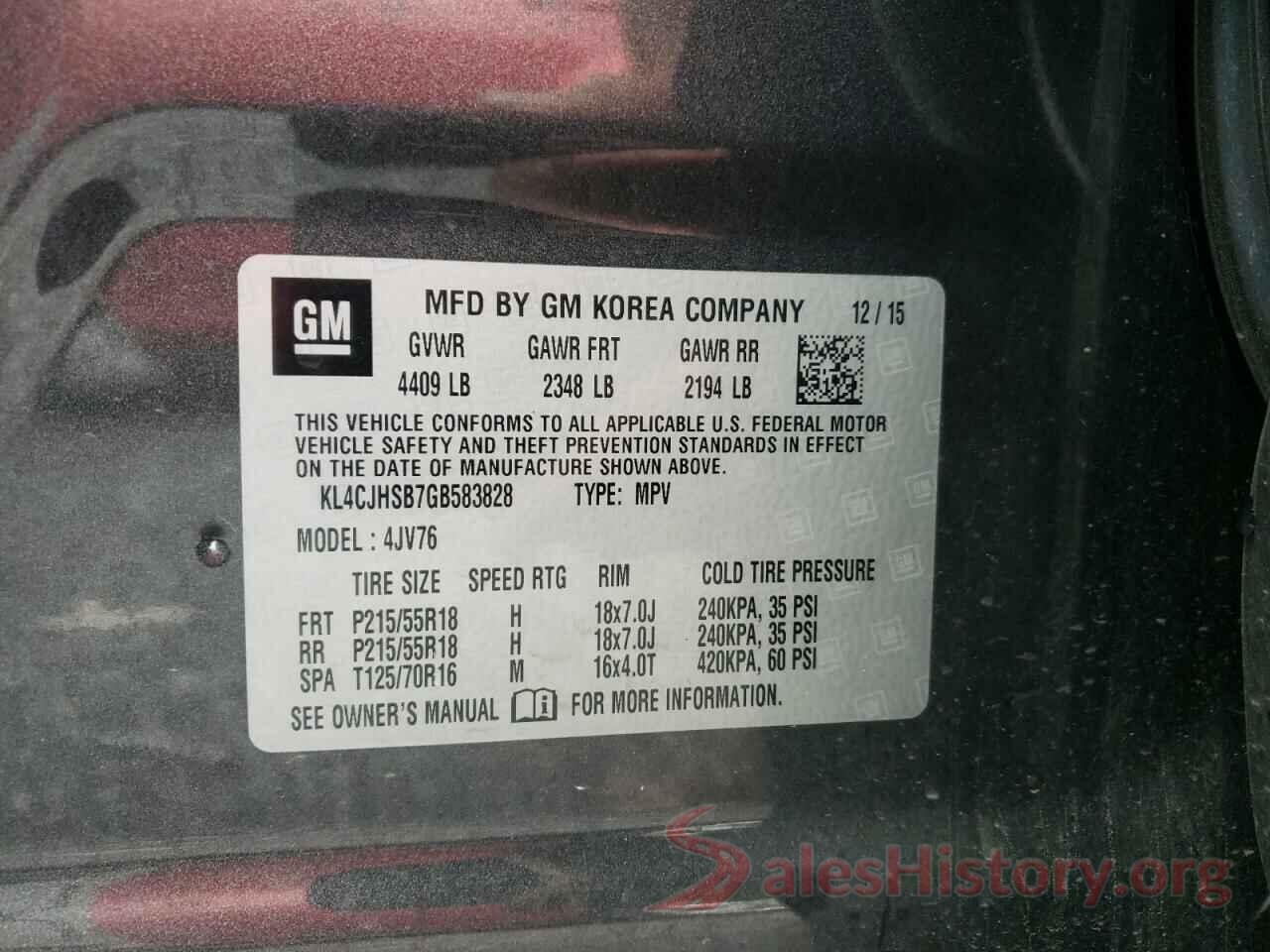 KL4CJHSB7GB583828 2016 BUICK ENCORE