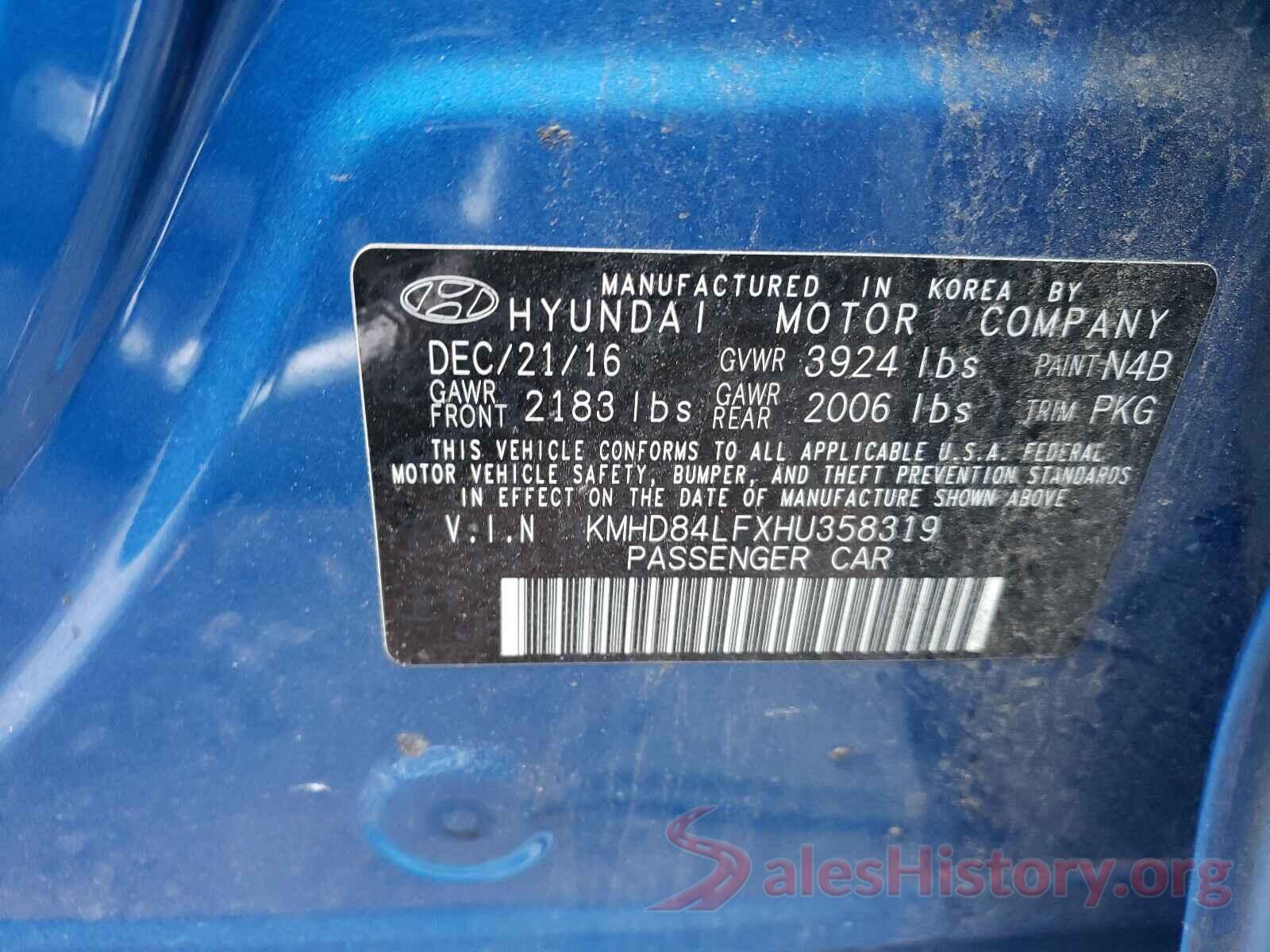 KMHD84LFXHU358319 2017 HYUNDAI ELANTRA