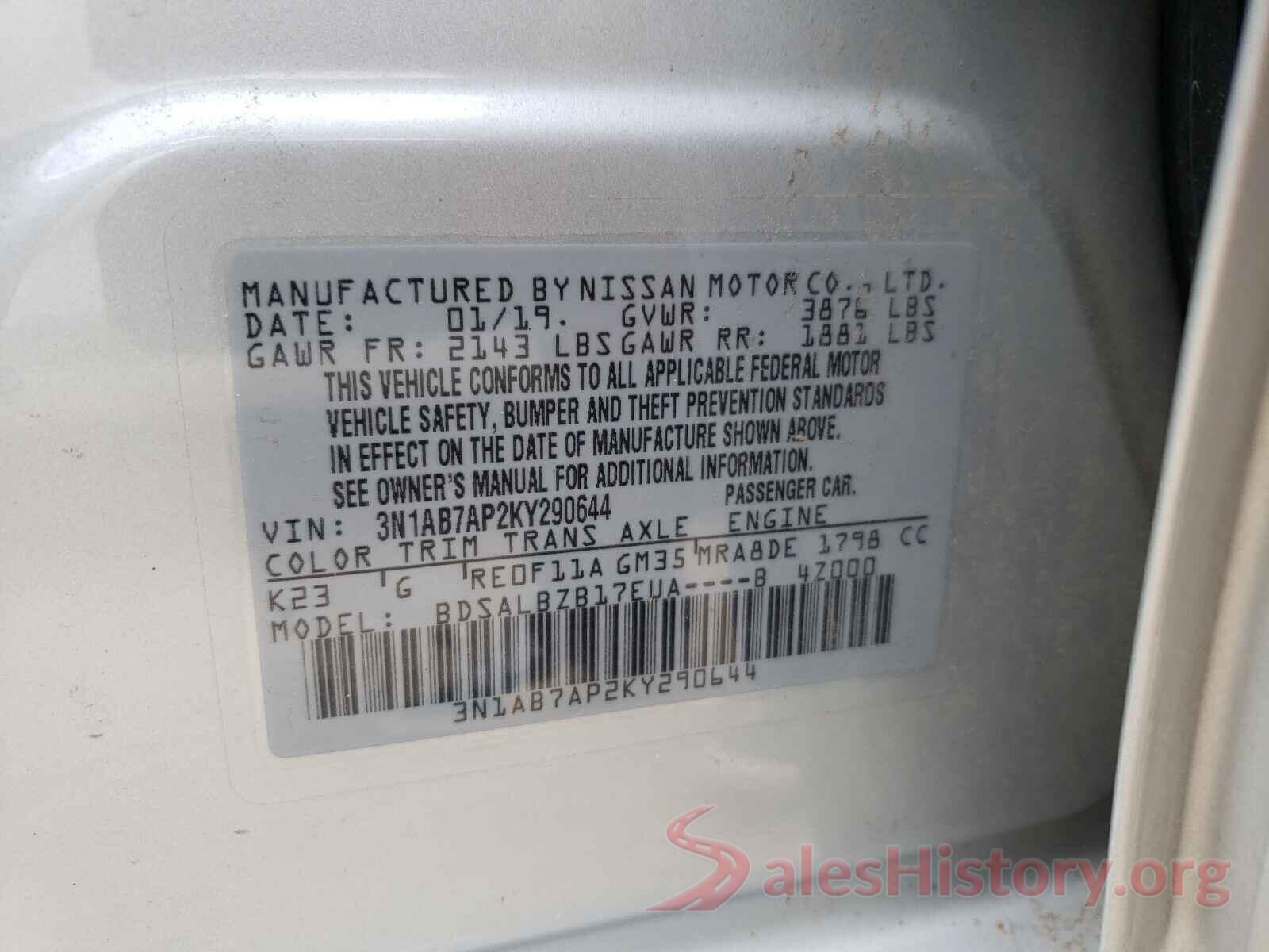 3N1AB7AP2KY290644 2019 NISSAN SENTRA