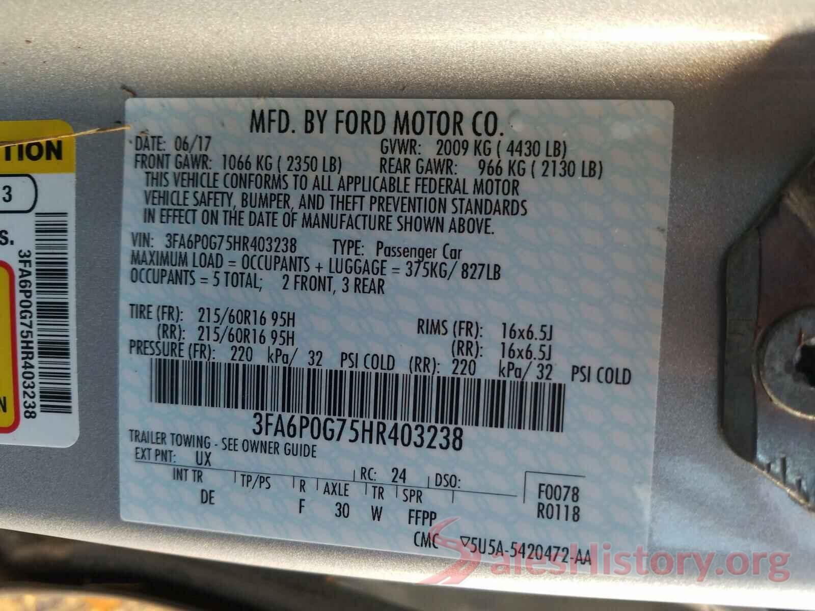 3FA6P0G75HR403238 2017 FORD FUSION