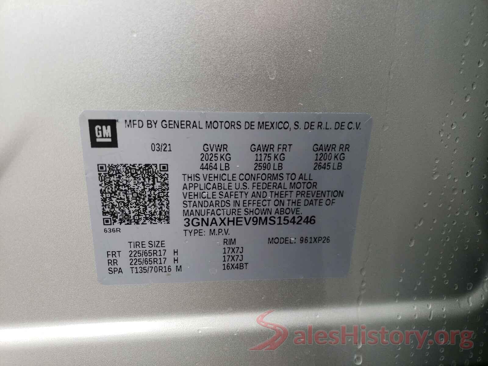 3GNAXHEV9MS154246 2021 CHEVROLET EQUINOX