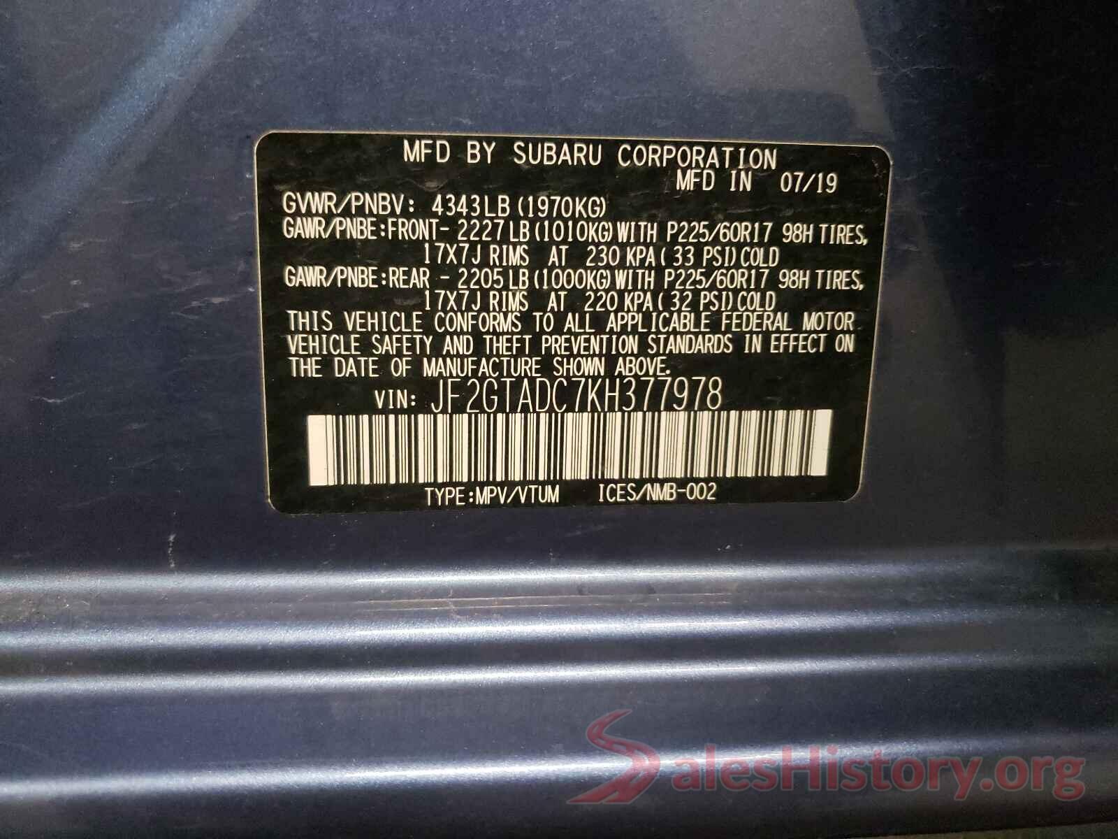 JF2GTADC7KH377978 2019 SUBARU CROSSTREK