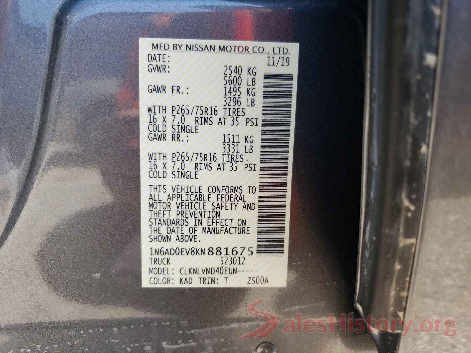 1N6AD0EV8KN881675 2019 NISSAN FRONTIER